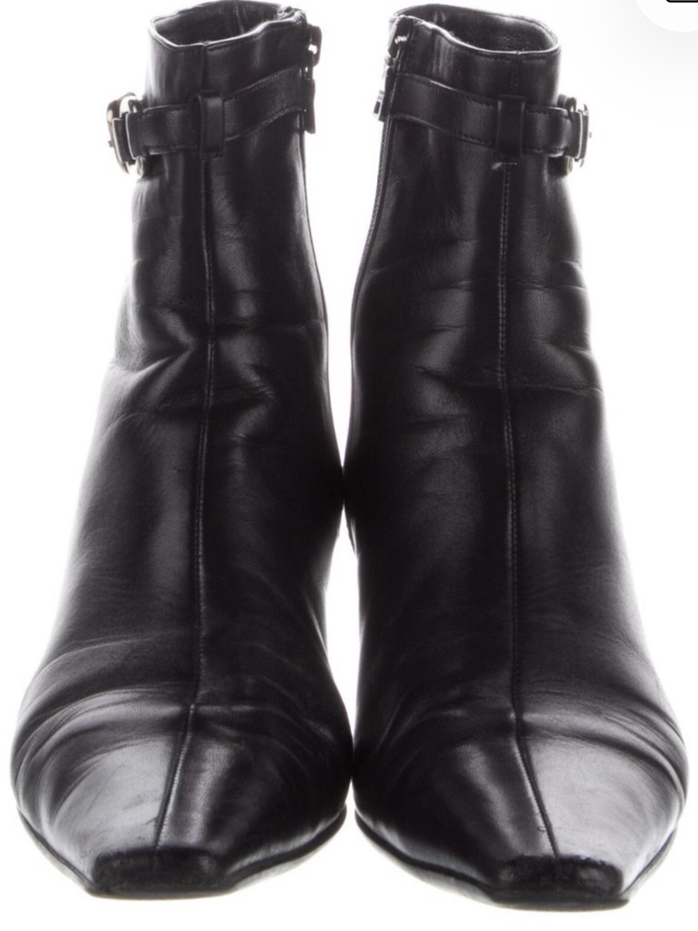 Prada Women's Black Leather Pointed-Toe Ankle Boots with Buckle - Picture 3 of 5